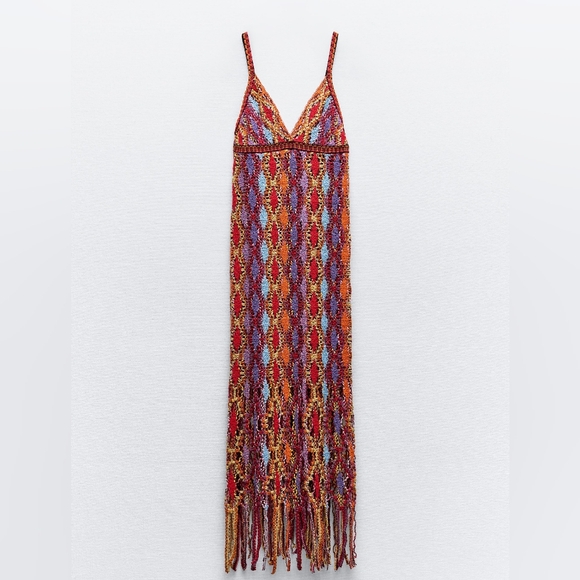 ZARA NWT FRINGED KNIT MIDI DRESS bloggers fave ref 3500/001 - Picture 4 of 14